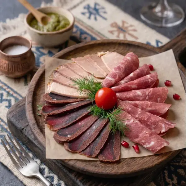 Мясное ассорти: бастурма, вяленая индейка, буженина